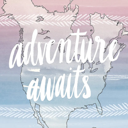 World Traveler  Adventure Awaits by Sara Zieve Miller. SKU 27427a. Archival Giclee Fine art print for wall decor.