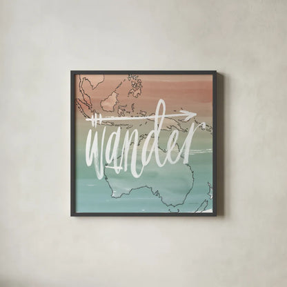 World Traveler I Neutral by Sara Zieve Miller. Shown in a sleek black glass frame for a contemporary gallery look. Available as an archival giclee rolled canvas, fine art paper, or poster print. SKU 75050a.