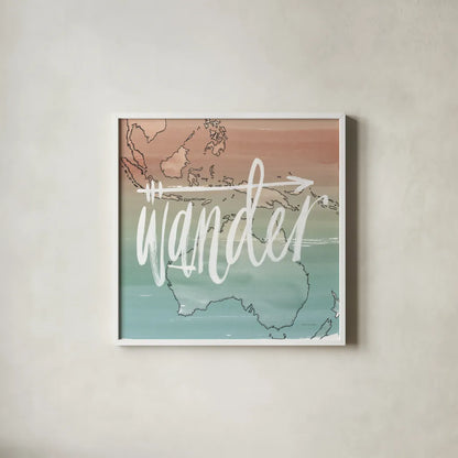 World Traveler I Neutral by Sara Zieve Miller. Shown in a crisp white glass frame for a clean and minimalist style. Available as an archival giclee rolled canvas, fine art paper, or poster print. SKU 75050a.