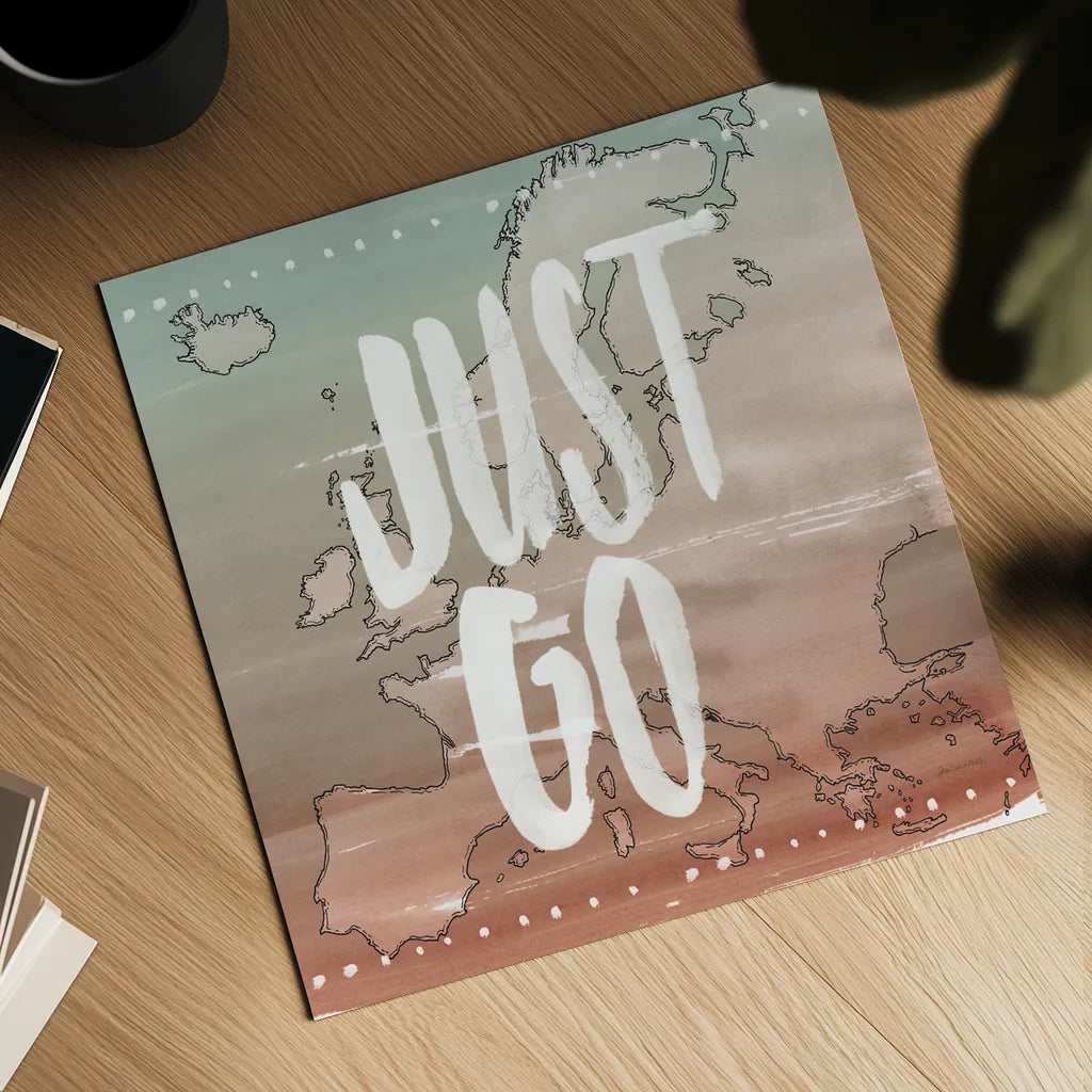 World Traveler II Neutral by Sara Zieve Miller. Shown as a detailed flat fine art print, highlighting archival giclee quality. Available as an archival giclee rolled canvas, fine art paper, or poster print. SKU 75051a.