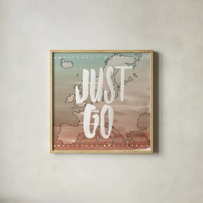 World Traveler II Neutral by Sara Zieve Miller. Shown in a natural wood glass frame for a timeless modern aesthetic. Available as an archival giclee rolled canvas, fine art paper, or poster print. SKU 75051a.