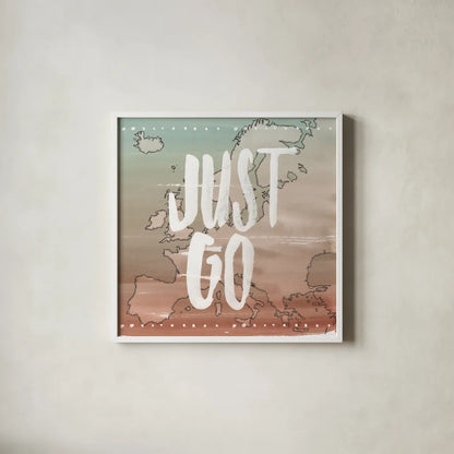 World Traveler II Neutral by Sara Zieve Miller. Shown in a crisp white glass frame for a clean and minimalist style. Available as an archival giclee rolled canvas, fine art paper, or poster print. SKU 75051a.