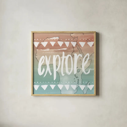 World Traveler III Neutral by Sara Zieve Miller. Shown in a natural wood glass frame for a timeless modern aesthetic. Available as an archival giclee rolled canvas, fine art paper, or poster print. SKU 75052a.