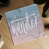 World Traveler Wander by Sara Zieve Miller. Shown as a detailed flat fine art print, highlighting archival giclee quality. Available as an archival giclee rolled canvas, fine art paper, or poster print. SKU 27424a.