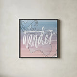 World Traveler Wander by Sara Zieve Miller. Shown in a sleek black glass frame for a contemporary gallery look. Available as an archival giclee rolled canvas, fine art paper, or poster print. SKU 27424a.