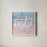 World Traveler Wander by Sara Zieve Miller. Shown in a crisp white glass frame for a clean and minimalist style. Available as an archival giclee rolled canvas, fine art paper, or poster print. SKU 27424a.