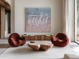 World Traveler Wander by Sara Zieve Miller. Shown as extra-large giant wall art in a modern living room. Available as an archival giclee rolled canvas, fine art paper, or poster print. SKU 27424a.