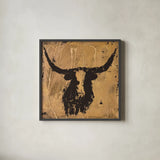 Abstract Bull by Sarah Adams. Shown in a sleek black glass frame for a contemporary gallery look. Available as an archival giclee rolled canvas, fine art paper, or poster print. SKU 101488a.