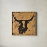 Abstract Bull by Sarah Adams. Shown in a natural wood glass frame for a timeless modern aesthetic. Available as an archival giclee rolled canvas, fine art paper, or poster print. SKU 101488a.