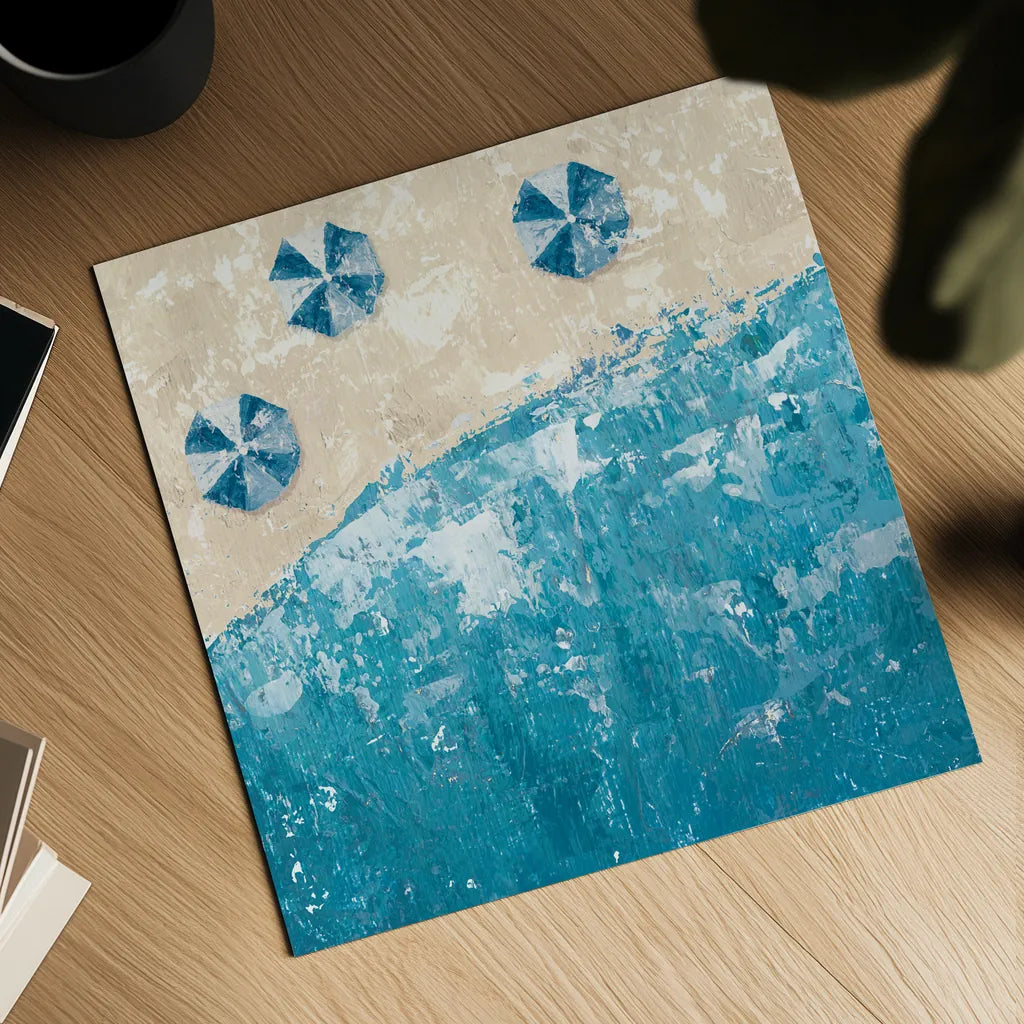 Beach Days Blue by Sarah Adams. Shown as a detailed flat fine art print, highlighting archival giclee quality. Available as an archival giclee rolled canvas, fine art paper, or poster print. SKU 59565a.