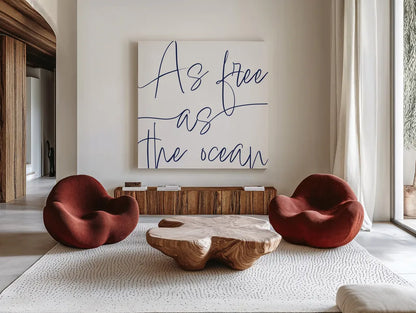 By the Beach I by Sarah Adams. Shown as extra-large giant wall art in a modern living room. Available as an archival giclee rolled canvas, fine art paper, or poster print. SKU 83392a.