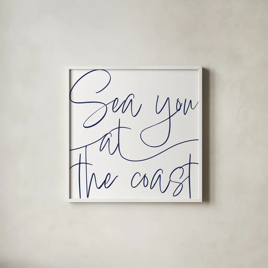 By the Beach II by Sarah Adams. Shown in a crisp white glass frame for a clean and minimalist style. Available as an archival giclee rolled canvas, fine art paper, or poster print. SKU 83393a.