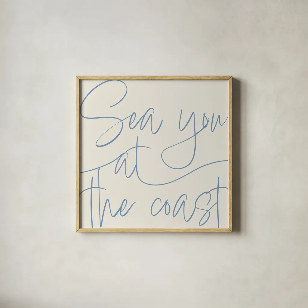 By the Beach II Light by Sarah Adams. Shown in a natural wood glass frame for a timeless modern aesthetic. Available as an archival giclee rolled canvas, fine art paper, or poster print. SKU 83850a.