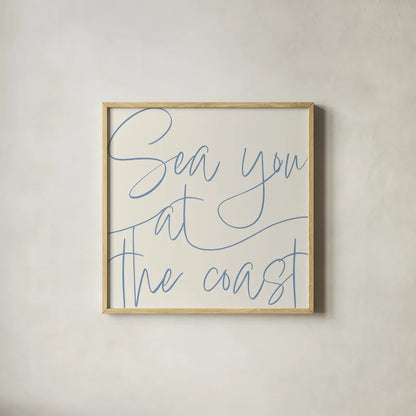 By the Beach II Light by Sarah Adams. Shown in a natural wood glass frame for a timeless modern aesthetic. Available as an archival giclee rolled canvas, fine art paper, or poster print. SKU 83850a.