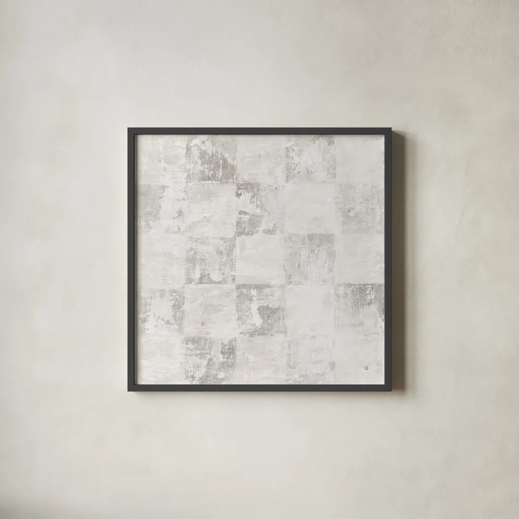 Checkerboard Abstract by Sarah Adams. Shown in a sleek black glass frame for a contemporary gallery look. Available as an archival giclee rolled canvas, fine art paper, or poster print. SKU 90332a.