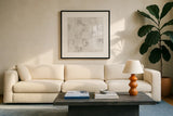 Checkerboard Abstract by Sarah Adams. Displayed in a glass frame with matte in a clean modern living room. Available as an archival giclee rolled canvas, fine art paper, or poster print. SKU 90332a.