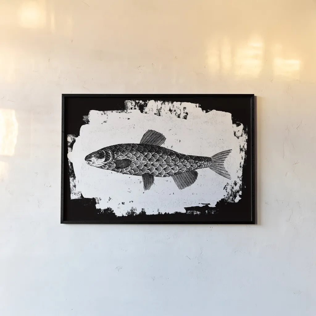 Fish II by Sarah Adams. shown as a paper print in a black flame. Available as a archival giclee rolled canvas, fine art paper, or poster print. SKU 82840i.