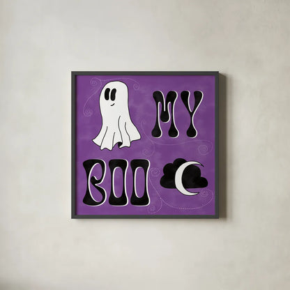 Hey Boo III by Sarah Adams. Shown in a sleek black glass frame for a contemporary gallery look. Available as an archival giclee rolled canvas, fine art paper, or poster print. SKU 85069a.