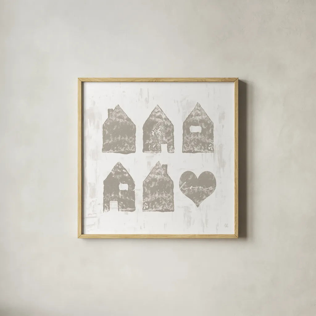 Home Sweet Home III by Sarah Adams. Shown in a natural wood glass frame for a timeless modern aesthetic. Available as an archival giclee rolled canvas, fine art paper, or poster print. SKU 84627a.