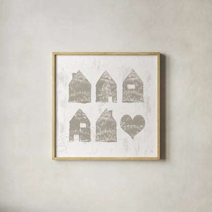 Home Sweet Home III by Sarah Adams. Shown in a natural wood glass frame for a timeless modern aesthetic. Available as an archival giclee rolled canvas, fine art paper, or poster print. SKU 84627a.