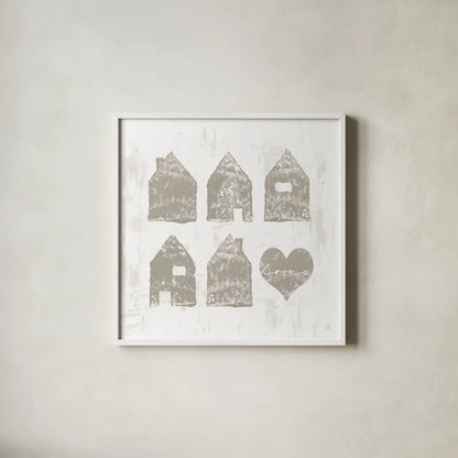 Home Sweet Home III by Sarah Adams. Shown in a crisp white glass frame for a clean and minimalist style. Available as an archival giclee rolled canvas, fine art paper, or poster print. SKU 84627a.