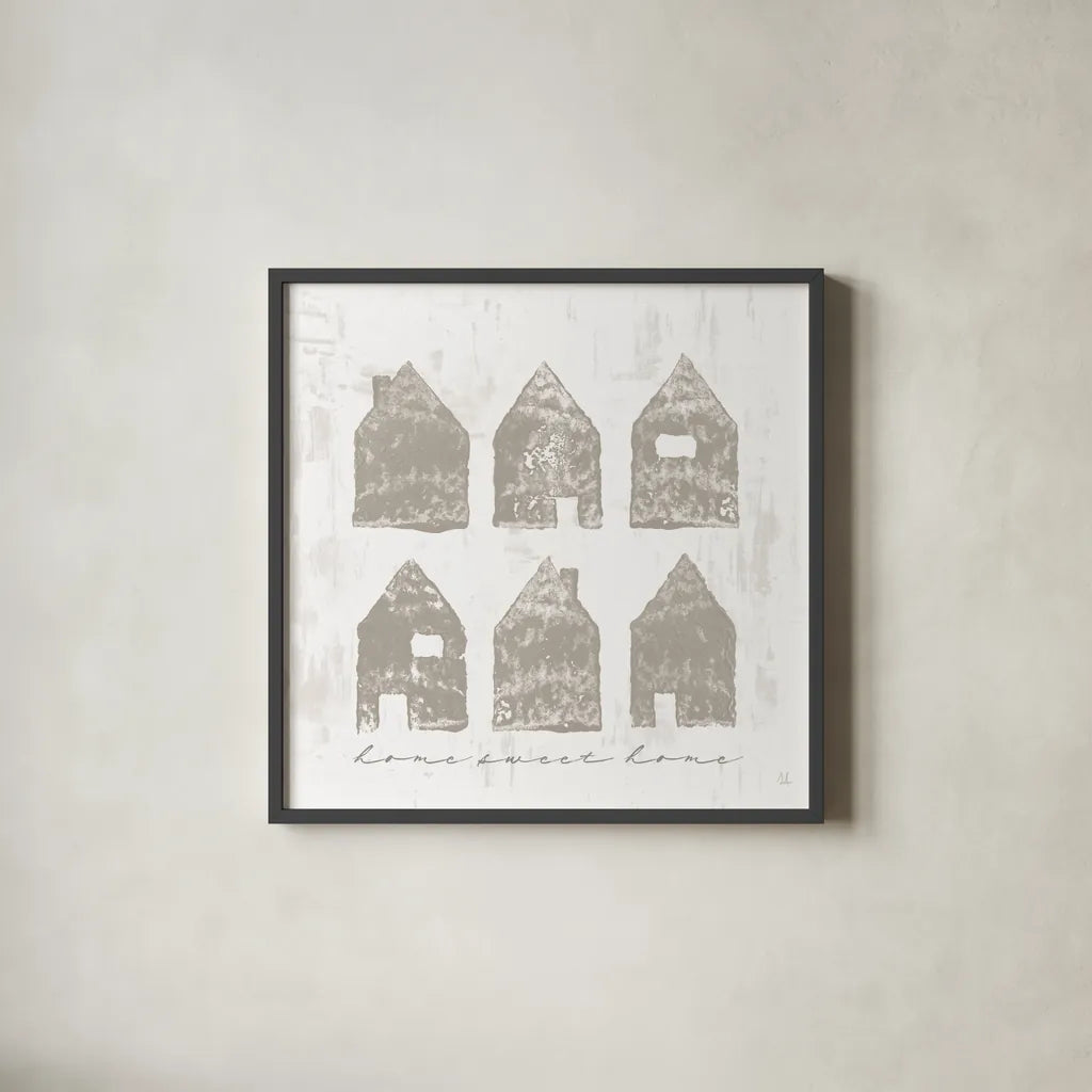 Home Sweet Home IV by Sarah Adams. Shown in a sleek black glass frame for a contemporary gallery look. Available as an archival giclee rolled canvas, fine art paper, or poster print. SKU 84628a.