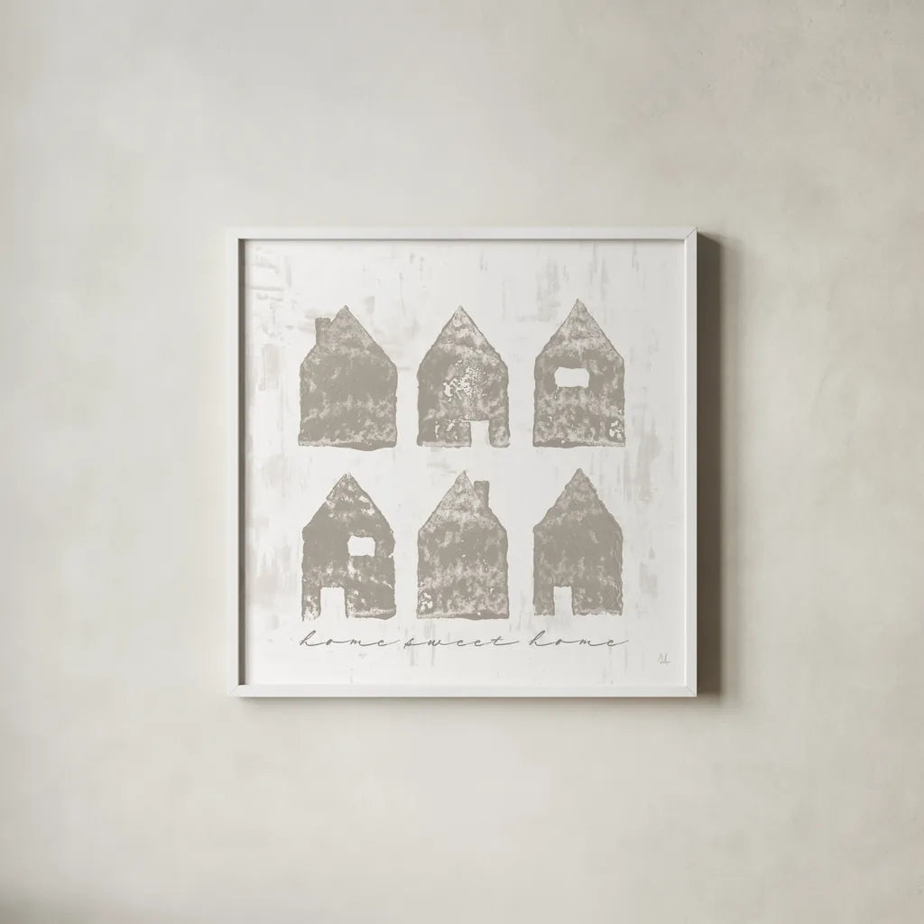 Home Sweet Home IV by Sarah Adams. Shown in a crisp white glass frame for a clean and minimalist style. Available as an archival giclee rolled canvas, fine art paper, or poster print. SKU 84628a.