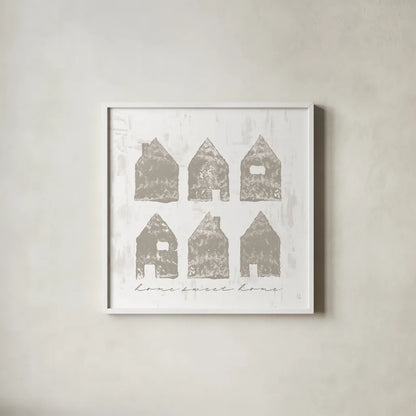 Home Sweet Home IV by Sarah Adams. Shown in a crisp white glass frame for a clean and minimalist style. Available as an archival giclee rolled canvas, fine art paper, or poster print. SKU 84628a.