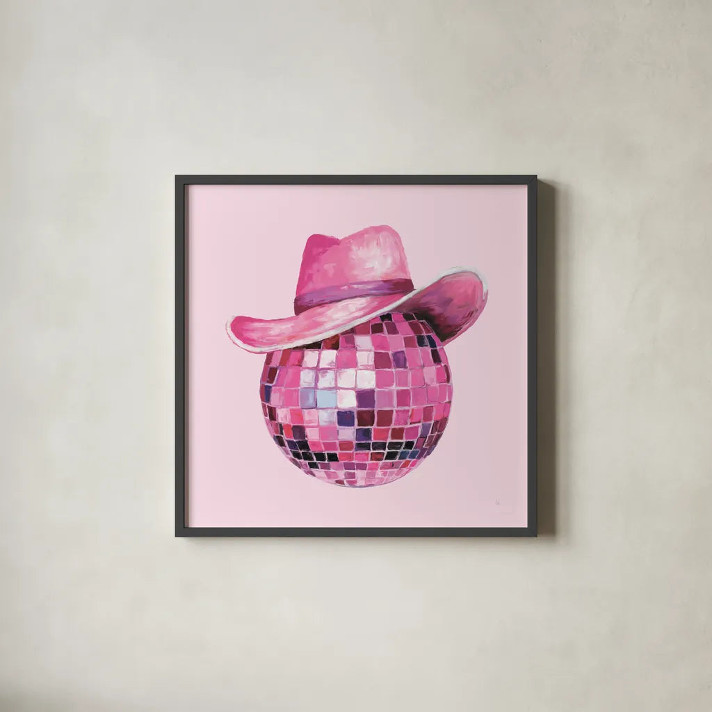 Howdy II by Sarah Adams. Shown in a sleek black glass frame for a contemporary gallery look. Available as an archival giclee rolled canvas, fine art paper, or poster print. SKU 93240a.