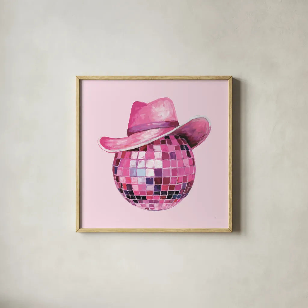 Howdy II by Sarah Adams. Shown in a natural wood glass frame for a timeless modern aesthetic. Available as an archival giclee rolled canvas, fine art paper, or poster print. SKU 93240a.