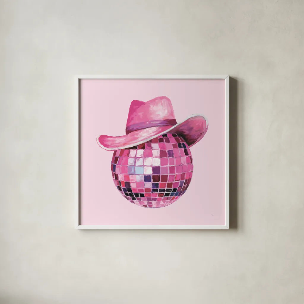 Howdy II by Sarah Adams. Shown in a crisp white glass frame for a clean and minimalist style. Available as an archival giclee rolled canvas, fine art paper, or poster print. SKU 93240a.