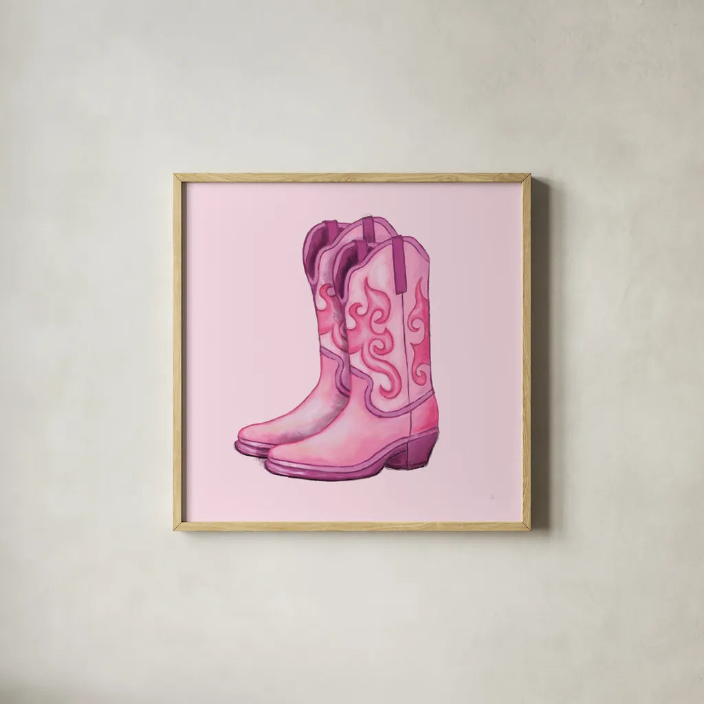 Howdy III by Sarah Adams. Shown in a natural wood glass frame for a timeless modern aesthetic. Available as an archival giclee rolled canvas, fine art paper, or poster print. SKU 93241a.