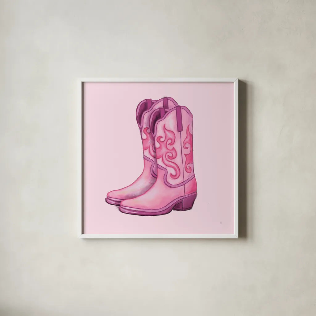Howdy III by Sarah Adams. Shown in a crisp white glass frame for a clean and minimalist style. Available as an archival giclee rolled canvas, fine art paper, or poster print. SKU 93241a.