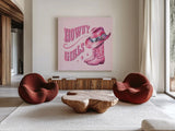 Howdy V by Sarah Adams. Shown as extra-large giant wall art in a modern living room. Available as an archival giclee rolled canvas, fine art paper, or poster print. SKU 93243a.
