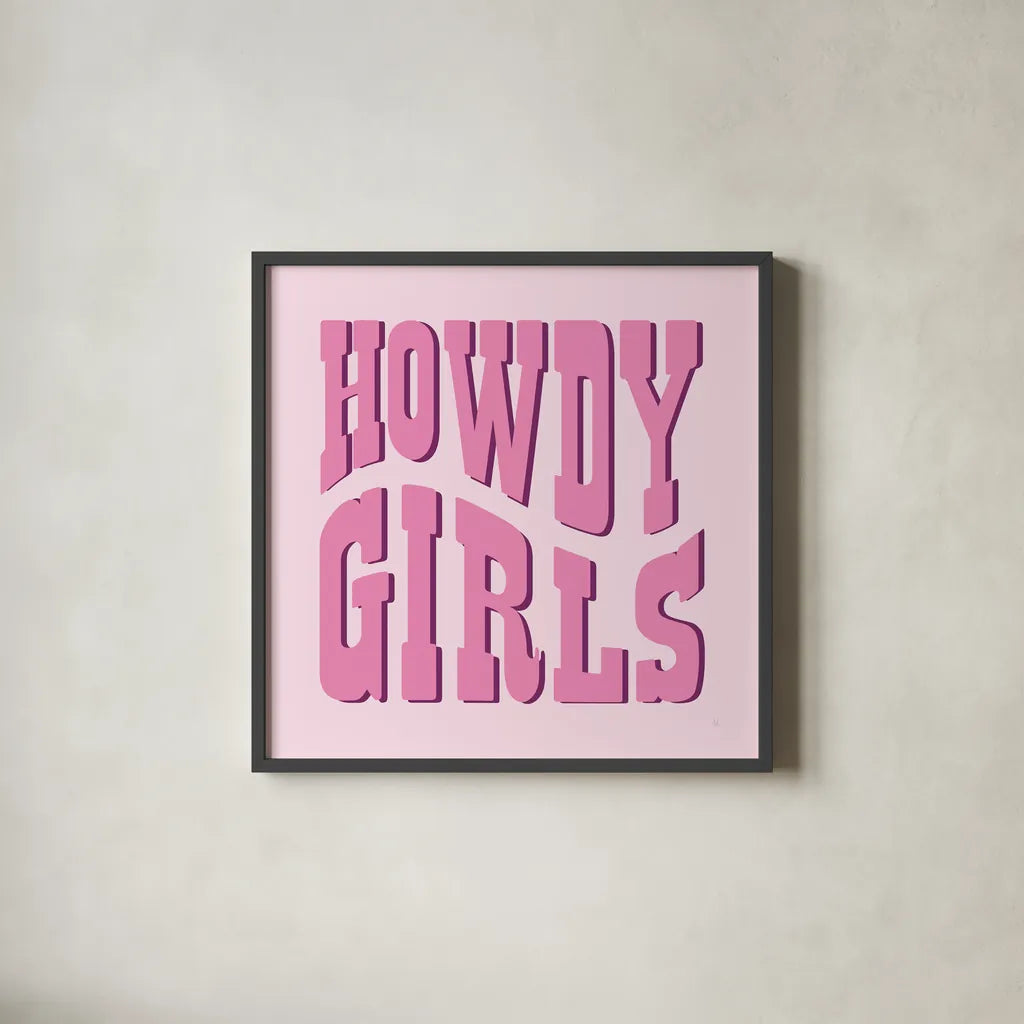 Howdy VII by Sarah Adams. Shown in a sleek black glass frame for a contemporary gallery look. Available as an archival giclee rolled canvas, fine art paper, or poster print. SKU 93245a.