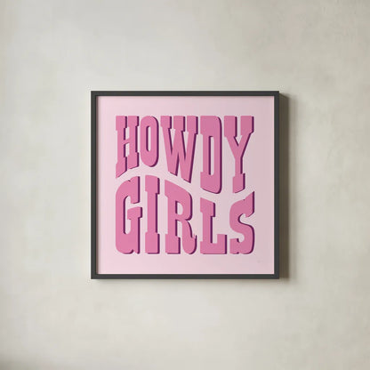 Howdy VII by Sarah Adams. Shown in a sleek black glass frame for a contemporary gallery look. Available as an archival giclee rolled canvas, fine art paper, or poster print. SKU 93245a.