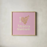 I Love Jesus by Sarah Adams. Shown in a natural wood glass frame for a timeless modern aesthetic. Available as an archival giclee rolled canvas, fine art paper, or poster print. SKU 84075a.