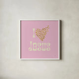 I Love Jesus by Sarah Adams. Shown in a crisp white glass frame for a clean and minimalist style. Available as an archival giclee rolled canvas, fine art paper, or poster print. SKU 84075a.
