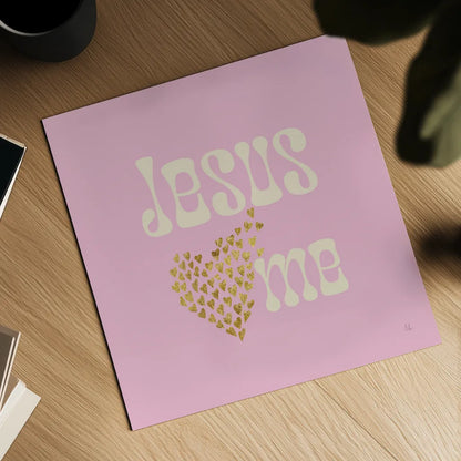 Jesus Loves Me by Sarah Adams. Shown as a detailed flat fine art print, highlighting archival giclee quality. Available as an archival giclee rolled canvas, fine art paper, or poster print. SKU 84076a.