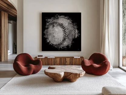 Let the Games Begin I by Sarah Adams. Shown as extra-large giant wall art in a modern living room. Available as an archival giclee rolled canvas, fine art paper, or poster print. SKU 83763a.