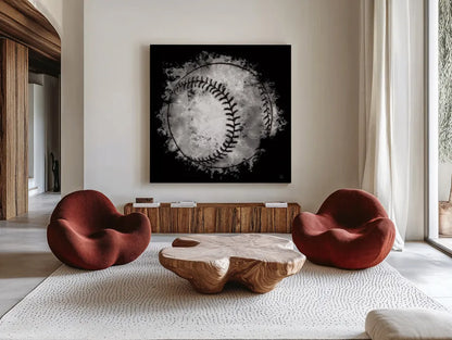 Let the Games Begin I Neutral by Sarah Adams. Shown as extra-large giant wall art in a modern living room. Available as an archival giclee rolled canvas, fine art paper, or poster print. SKU 90963a.