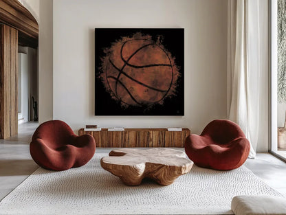 Let the Games Begin II by Sarah Adams. Shown as extra-large giant wall art in a modern living room. Available as an archival giclee rolled canvas, fine art paper, or poster print. SKU 83764a.