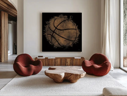 Let the Games Begin II Neutral by Sarah Adams. Shown as extra-large giant wall art in a modern living room. Available as an archival giclee rolled canvas, fine art paper, or poster print. SKU 90964a.