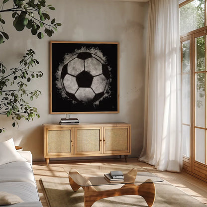 Let the Games Begin IV by Sarah Adams. Shown in a natural wood frame in a cozy modern living room. Available as an archival giclee rolled canvas, fine art paper, or poster print. SKU 83766a.