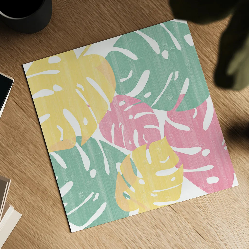 Monstera I Bright on White by Sarah Adams. Shown as a detailed flat fine art print, highlighting archival giclee quality. Available as an archival giclee rolled canvas, fine art paper, or poster print. SKU 33647a.