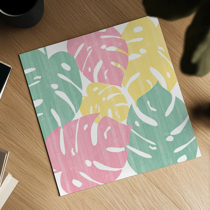 Monstera II Bright on White by Sarah Adams. Shown as a detailed flat fine art print, highlighting archival giclee quality. Available as an archival giclee rolled canvas, fine art paper, or poster print. SKU 33648a.