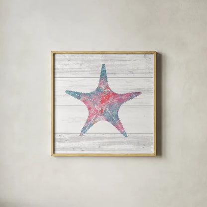 Ocean Life IV by Sarah Adams. Shown in a natural wood glass frame for a timeless modern aesthetic. Available as an archival giclee rolled canvas, fine art paper, or poster print. SKU 35947a.