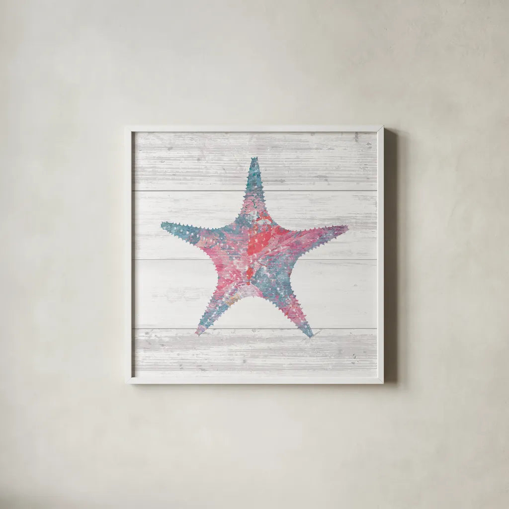 Ocean Life IV by Sarah Adams. Shown in a crisp white glass frame for a clean and minimalist style. Available as an archival giclee rolled canvas, fine art paper, or poster print. SKU 35947a.