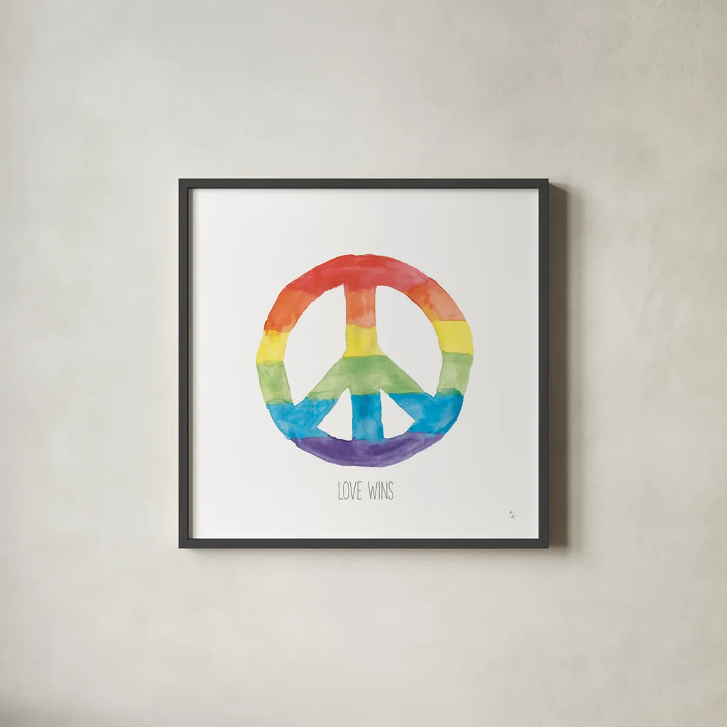 Rainbow Pride I by Sarah Adams. Shown in a sleek black glass frame for a contemporary gallery look. Available as an archival giclee rolled canvas, fine art paper, or poster print. SKU 76423a.
