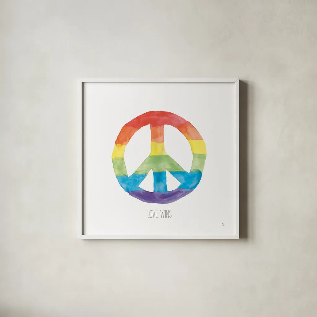 Rainbow Pride I by Sarah Adams. Shown in a crisp white glass frame for a clean and minimalist style. Available as an archival giclee rolled canvas, fine art paper, or poster print. SKU 76423a.